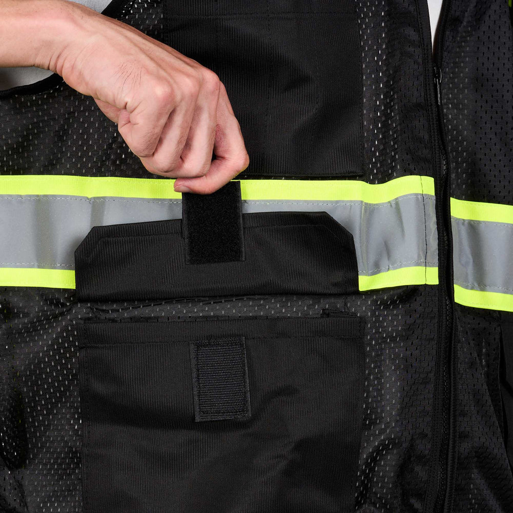 Be Safe Black 2XL/3XL High Visibility Mesh Safety Vest - Zipper Closure, Reflective Tape - 20 count box