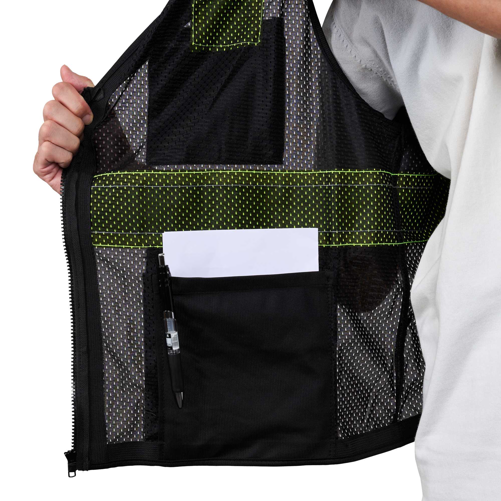Be Safe Black 2XL/3XL High Visibility Mesh Safety Vest - Zipper Closure, Reflective Tape - 20 count box