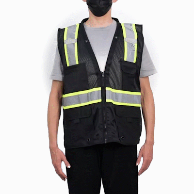 Be Safe Black 2XL/3XL High Visibility Mesh Safety Vest - Zipper Closure, Reflective Tape - 20 count box