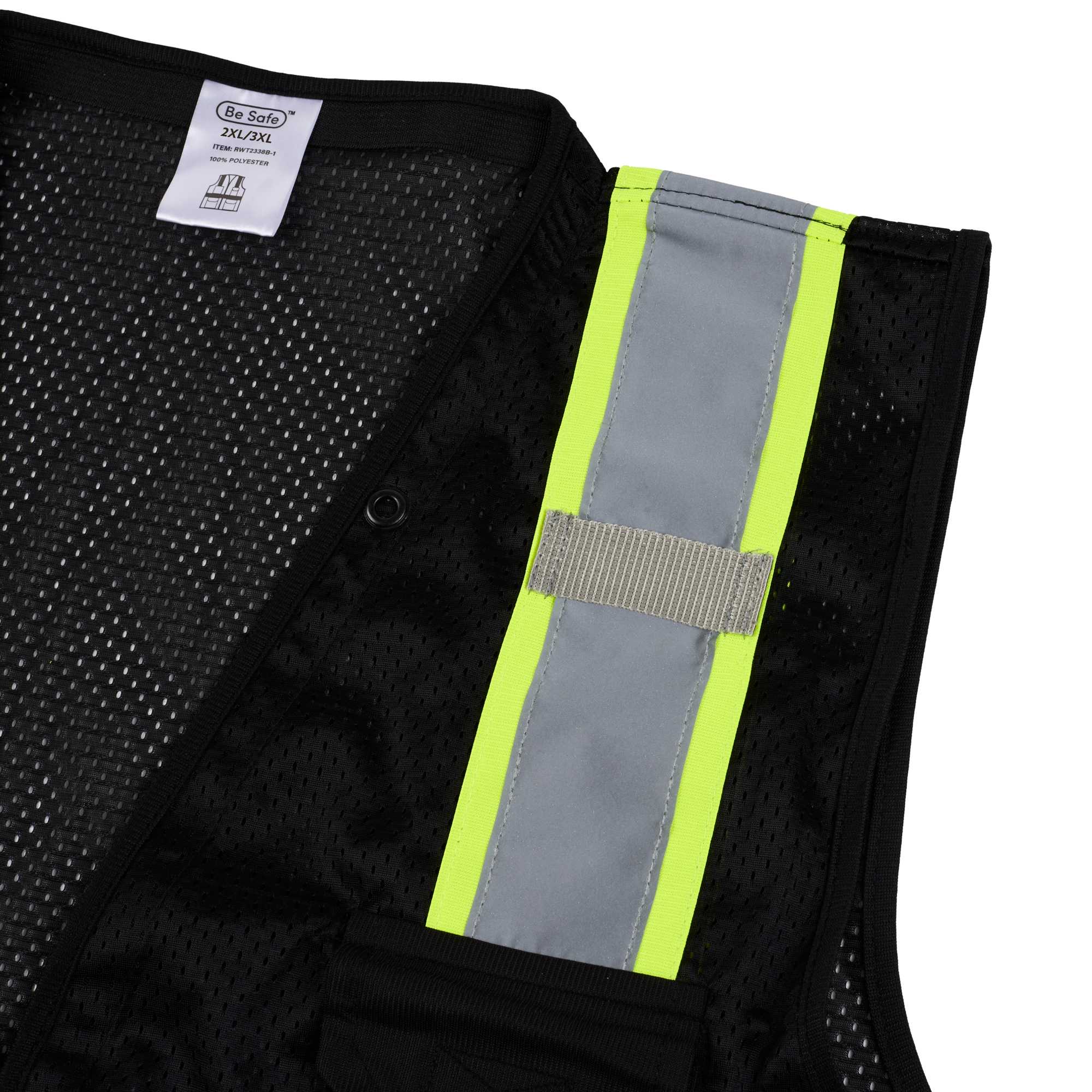 Be Safe Black 2XL/3XL High Visibility Mesh Safety Vest - Zipper Closure, Reflective Tape - 20 count box