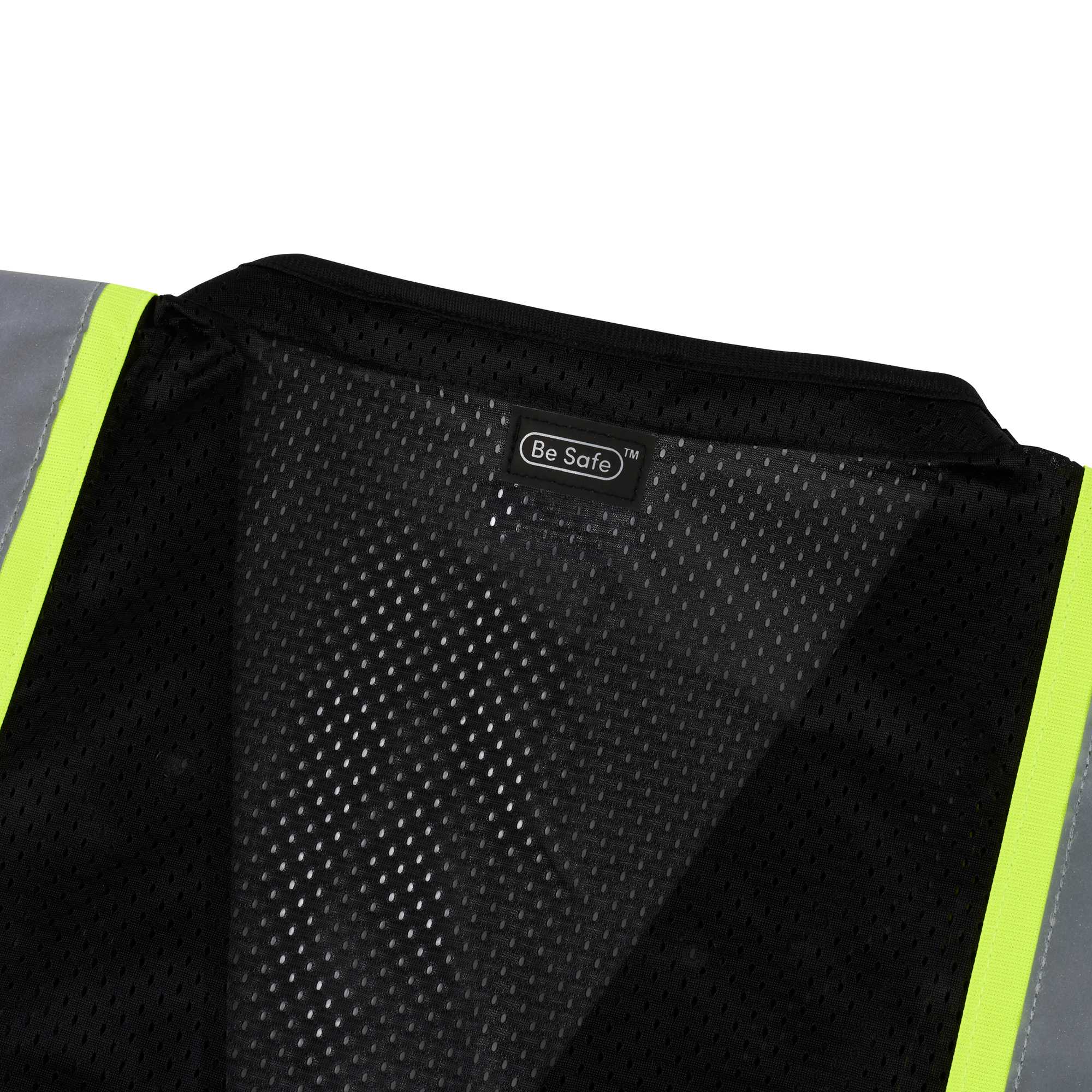 Be Safe Black 2XL/3XL High Visibility Mesh Safety Vest - Zipper Closure, Reflective Tape - 20 count box