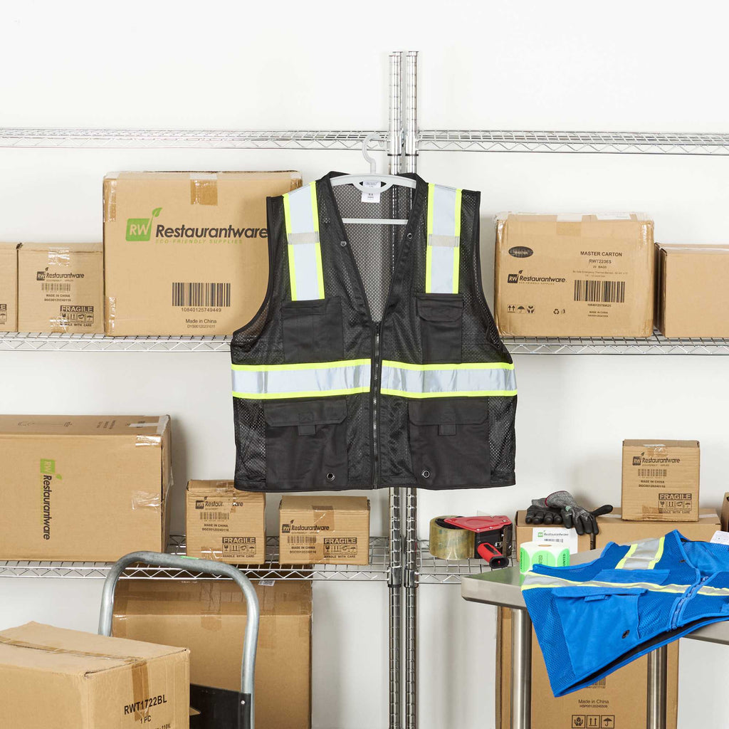 Be Safe Black 2XL/3XL High Visibility Mesh Safety Vest - Zipper Closure, Reflective Tape - 20 count box
