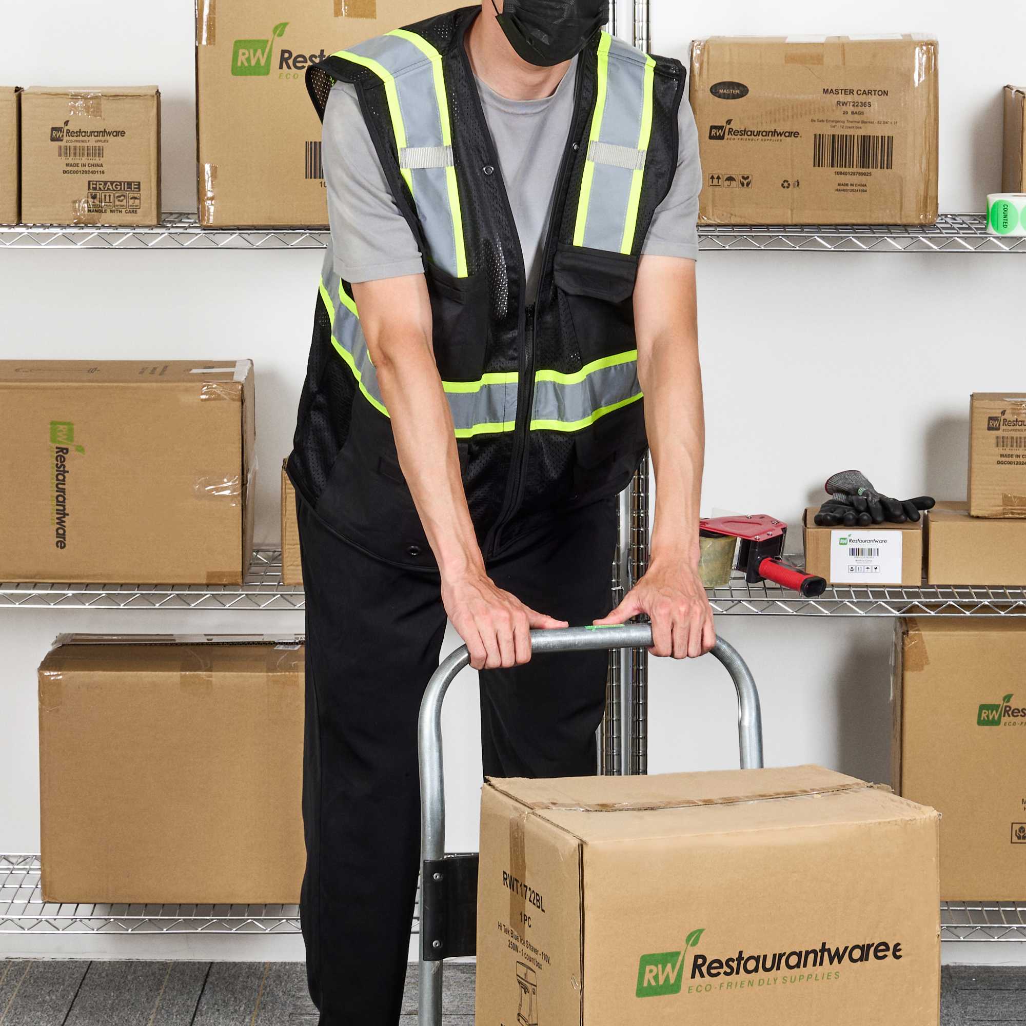 Be Safe Black 2XL/3XL High Visibility Mesh Safety Vest - Zipper Closure, Reflective Tape - 20 count box