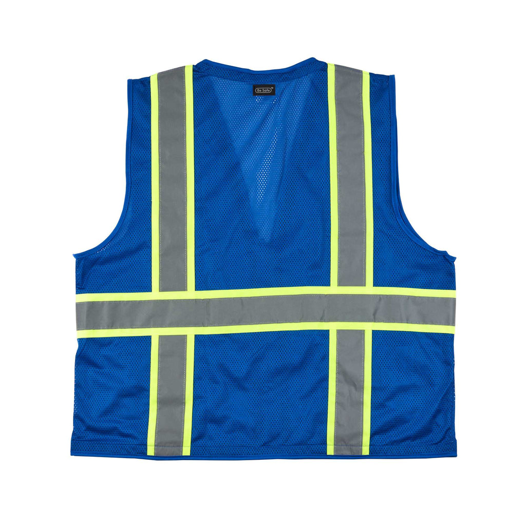 Be Safe Blue 2XL/3XL High Visibility Mesh Safety Vest - Zipper Closure, Reflective Tape - 20 count box