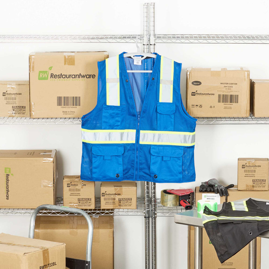 Be Safe Blue 2XL/3XL High Visibility Mesh Safety Vest - Zipper Closure, Reflective Tape - 20 count box