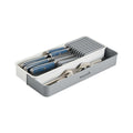 Clean Tek Professional Gray and White Plastic Expandable 2-Tier Knife Drawer Organizer - 15 1/2" x 5 1/2" x 2 1/4" - 12 count box