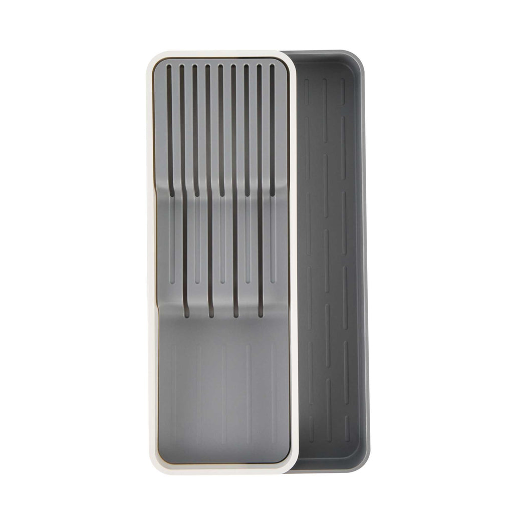 Clean Tek Professional Gray and White Plastic Expandable 2-Tier Knife Drawer Organizer - 15 1/2" x 5 1/2" x 2 1/4" - 12 count box