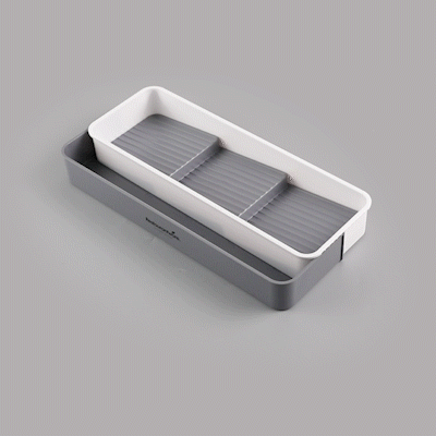 Clean Tek Professional Gray and White Plastic Expandable 3-Tier Spice Drawer Organizer - 15 1/2" x 5 1/2" x 2 1/4" - 1 count box
