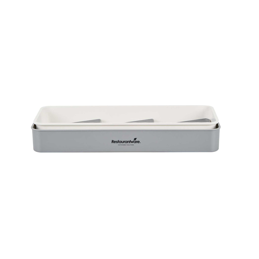 Clean Tek Professional Gray and White Plastic Expandable 3-Tier Spice Drawer Organizer - 15 1/2" x 5 1/2" x 2 1/4" - 1 count box
