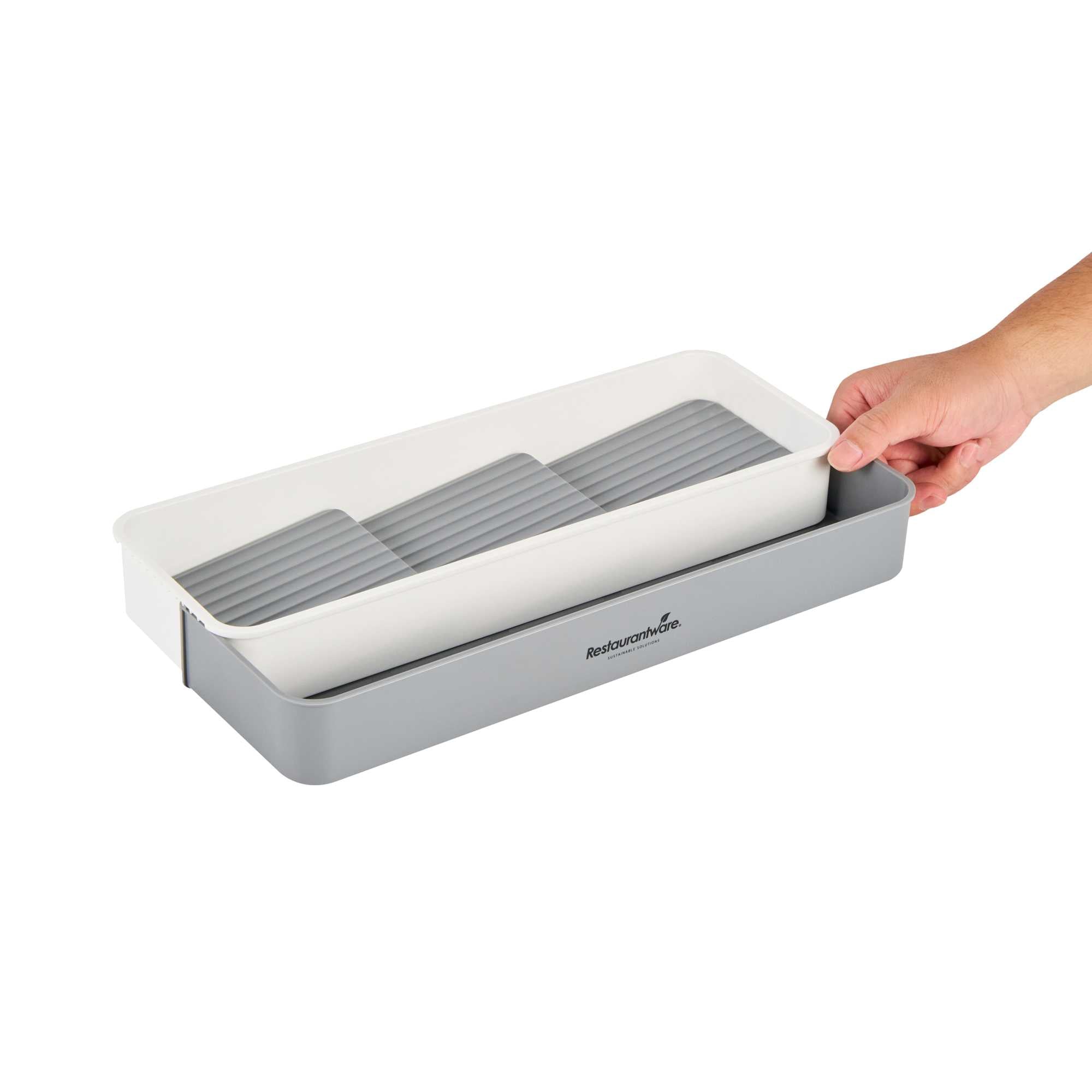 Clean Tek Professional Gray and White Plastic Expandable 3-Tier Spice Drawer Organizer - 15 1/2" x 5 1/2" x 2 1/4" - 12 count box