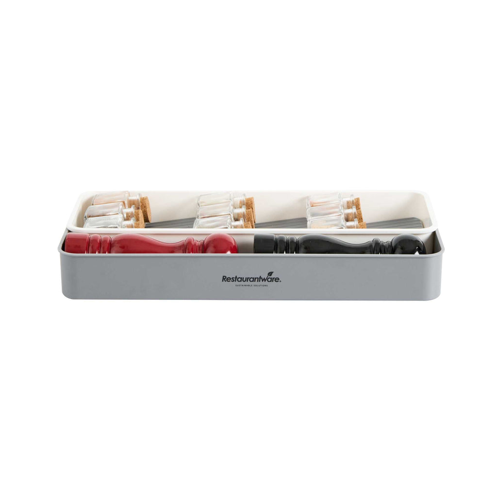 Clean Tek Professional Gray and White Plastic Expandable 3-Tier Spice Drawer Organizer - 15 1/2" x 5 1/2" x 2 1/4" - 12 count box