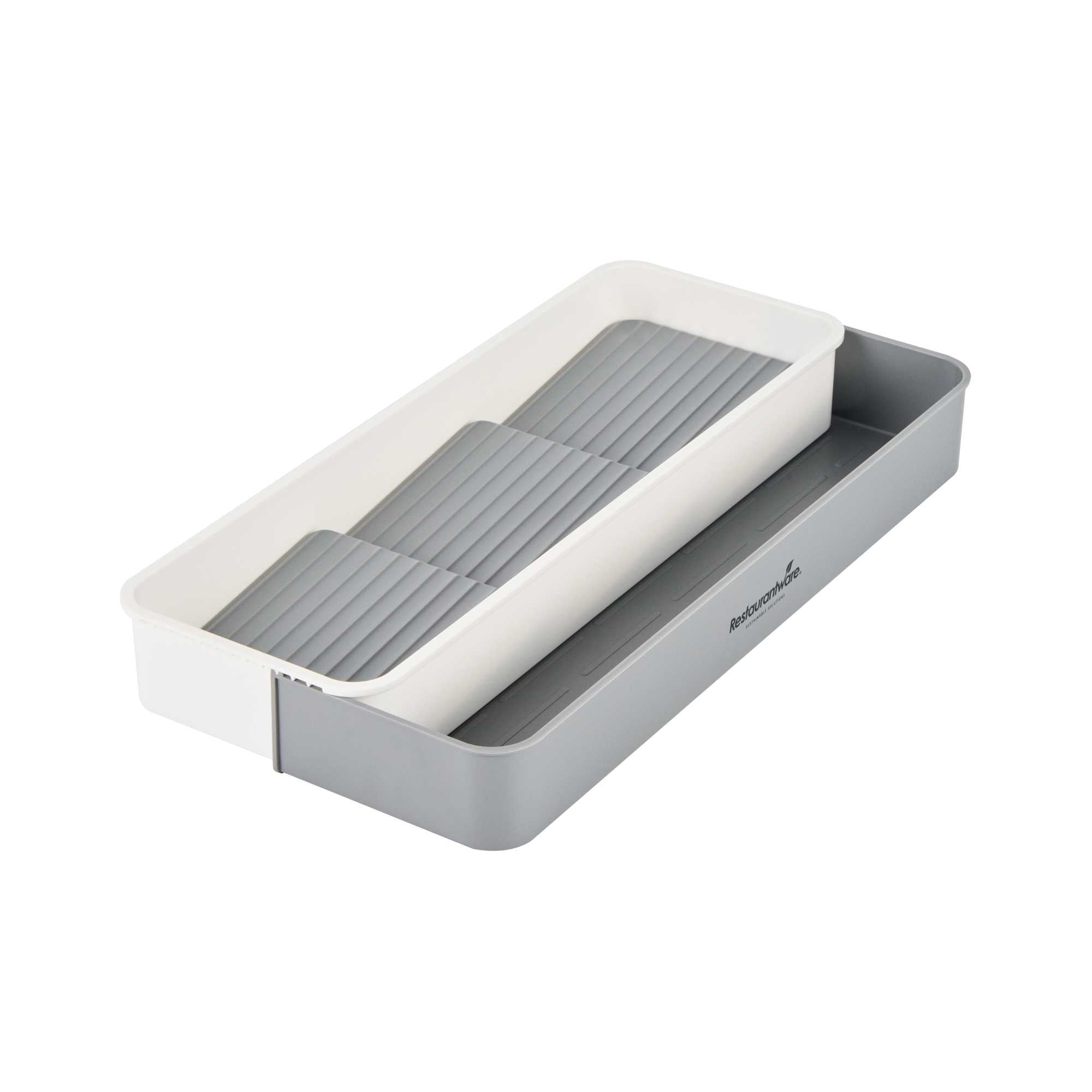 Clean Tek Professional Gray and White Plastic Expandable 3-Tier Spice Drawer Organizer - 15 1/2" x 5 1/2" x 2 1/4" - 12 count box
