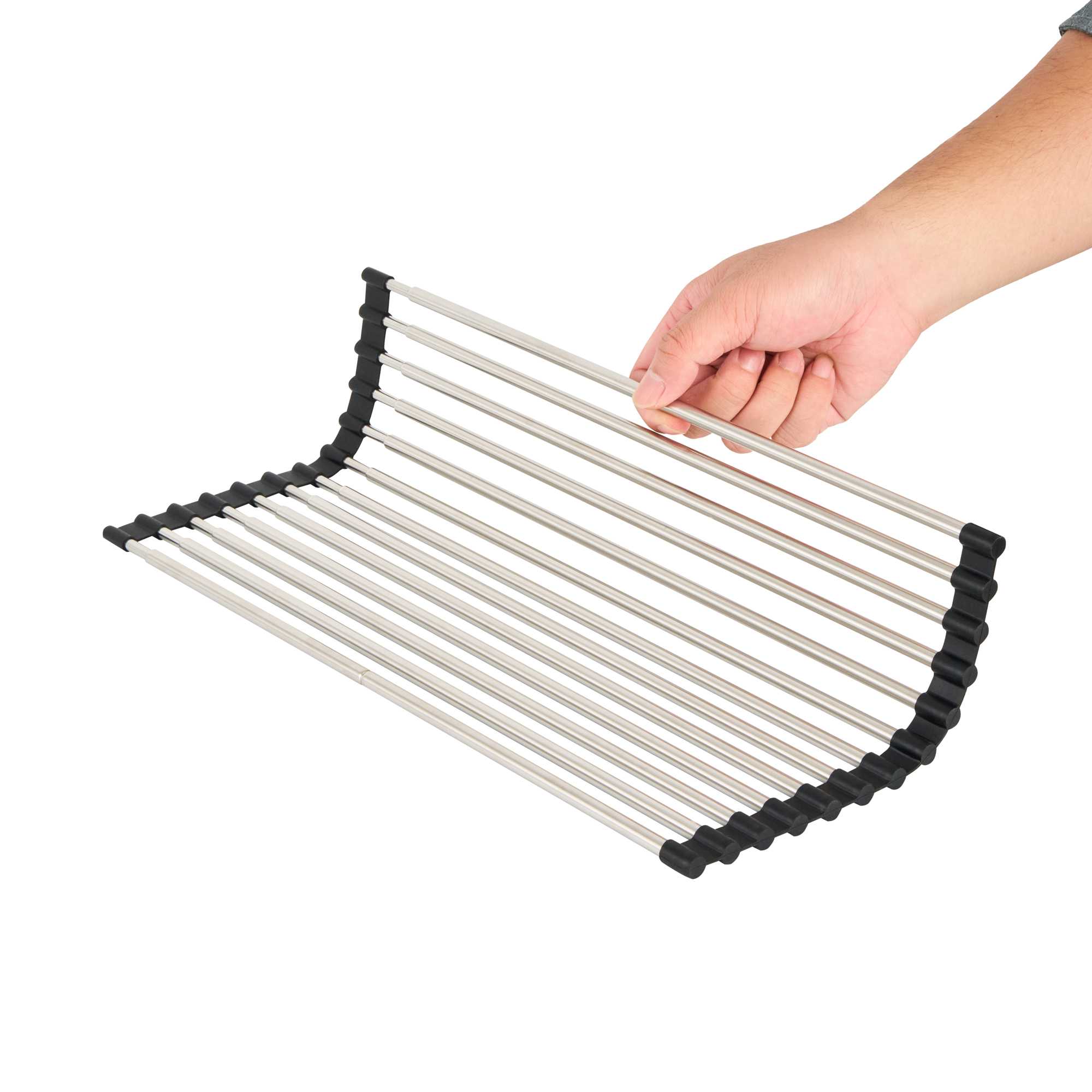 Clean Tek Professional Gray Stainless Steel Over-Sink Roll-Up Drying Rack - Extendable, Non-Slip - 15 3/4" x 9 1/2" - 12 count box