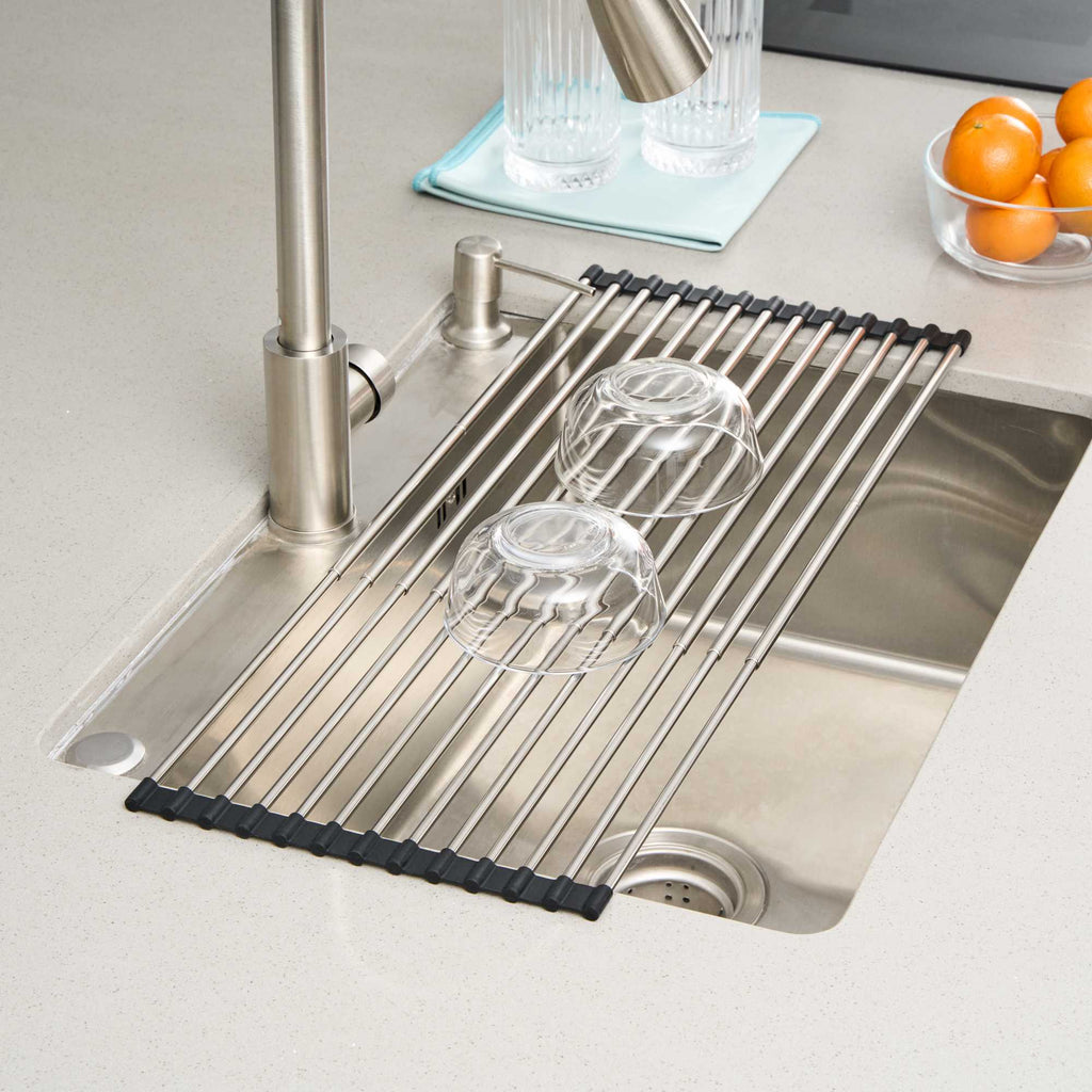 Clean Tek Professional Gray Stainless Steel Over-Sink Roll-Up Drying Rack - Extendable, Non-Slip - 15 3/4" x 9 1/2" - 12 count box