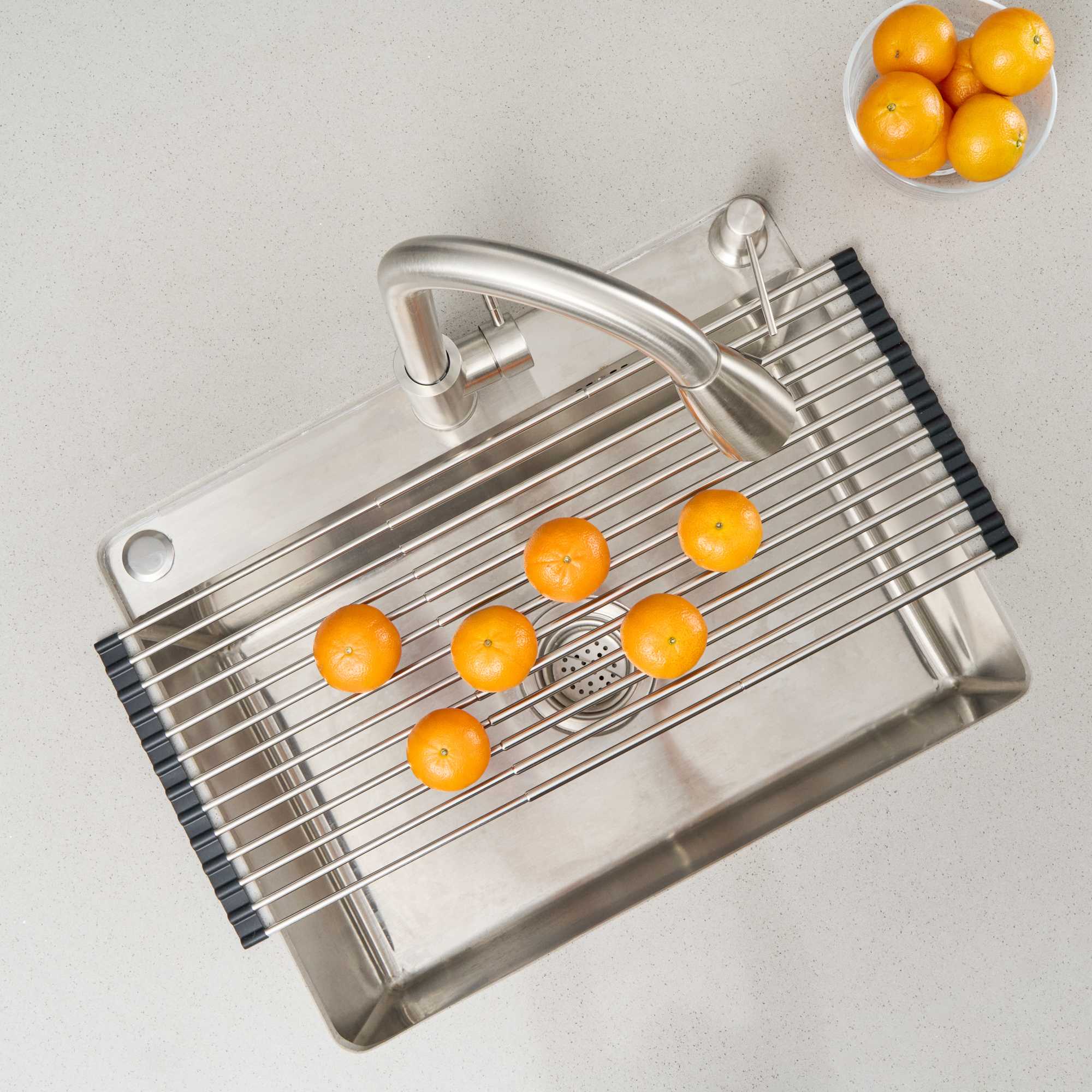 Clean Tek Professional Gray Stainless Steel Over-Sink Roll-Up Drying Rack - Extendable, Non-Slip - 15 3/4" x 9 1/2" - 12 count box