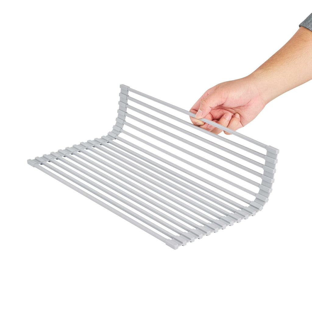 Clean Tek Professional Gray Steel Over-Sink Roll-Up Drying Rack - Non-Slip - 17" x 13" - 1 count box