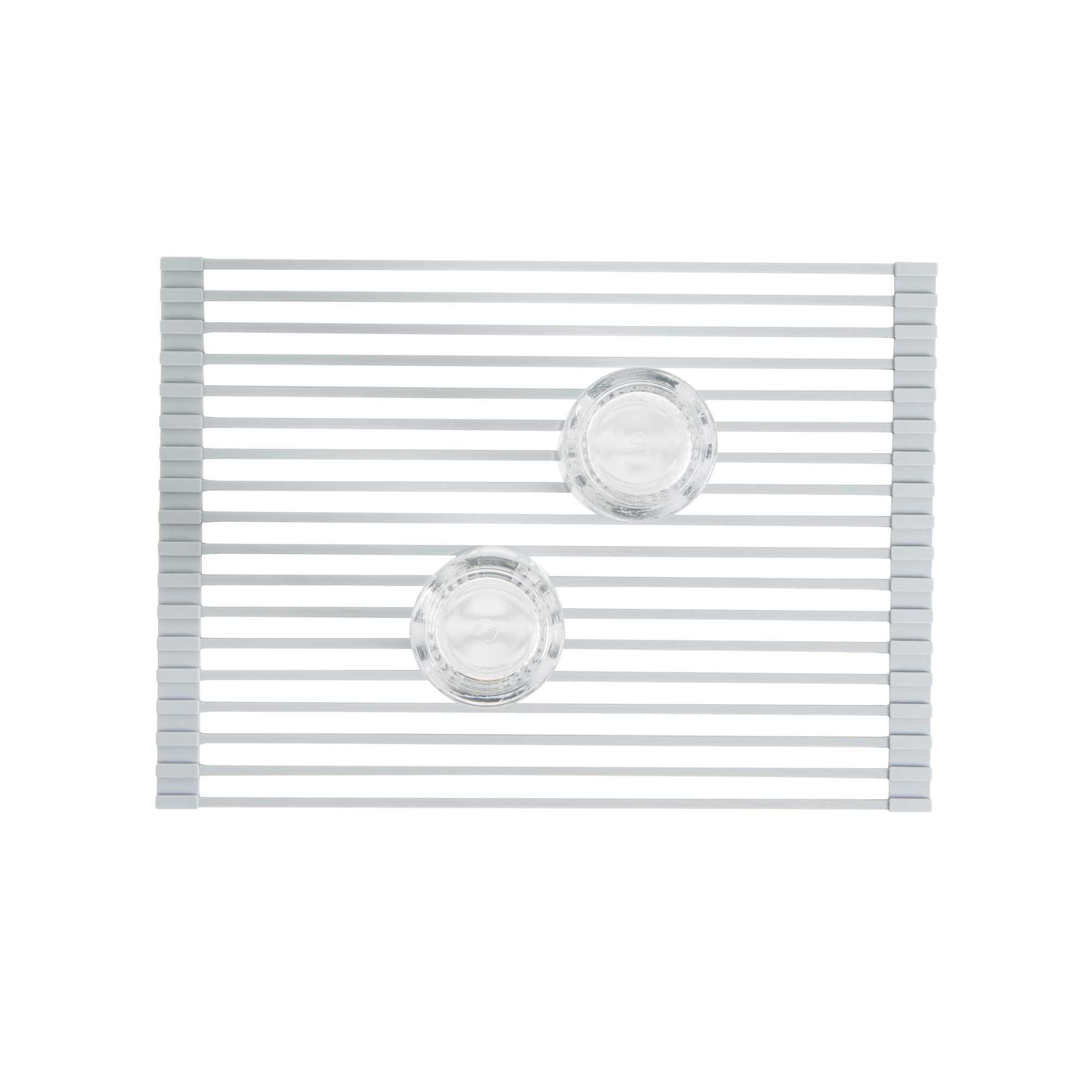 Clean Tek Professional Gray Steel Over-Sink Roll-Up Drying Rack - Non-Slip - 17" x 13" - 12 count box