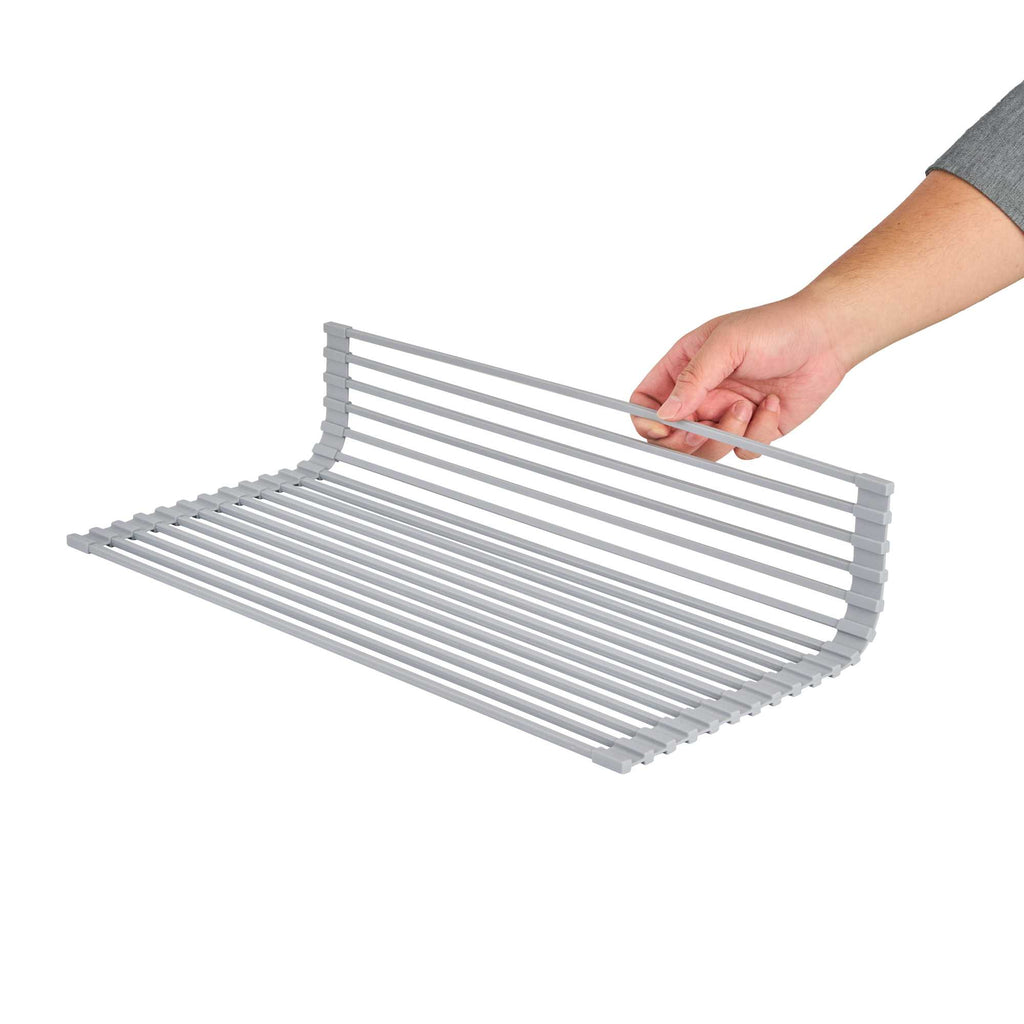 Clean Tek Professional Gray Steel Over-Sink Roll-Up Drying Rack - Non-Slip - 20 1/2" x 13" - 12 count box
