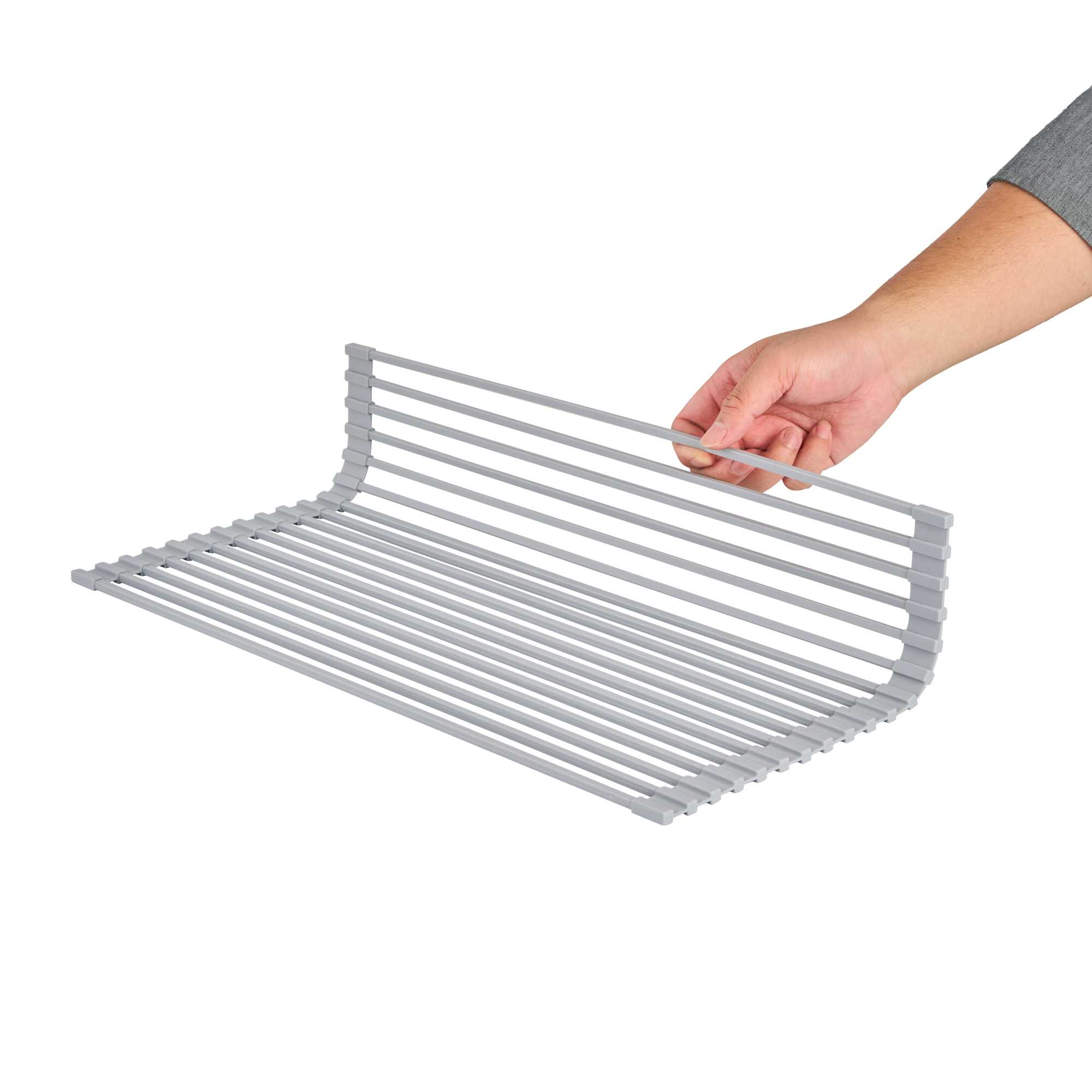 Clean Tek Professional Gray Steel Over-Sink Roll-Up Drying Rack - Non-Slip - 20 1/2" x 13" - 12 count box