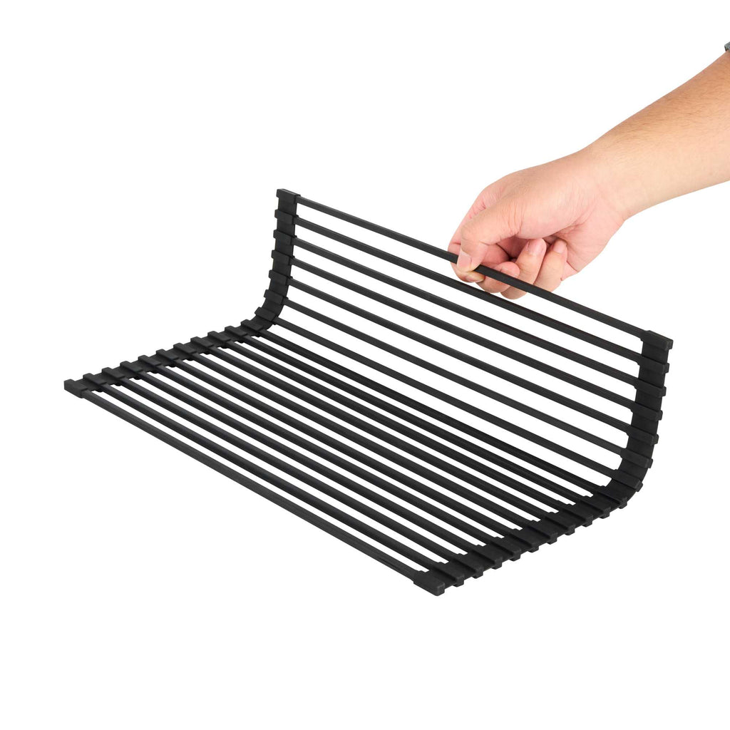 Clean Tek Professional Black Steel Over-Sink Roll-Up Drying Rack - Non-Slip - 17" x 13" - 1 count box
