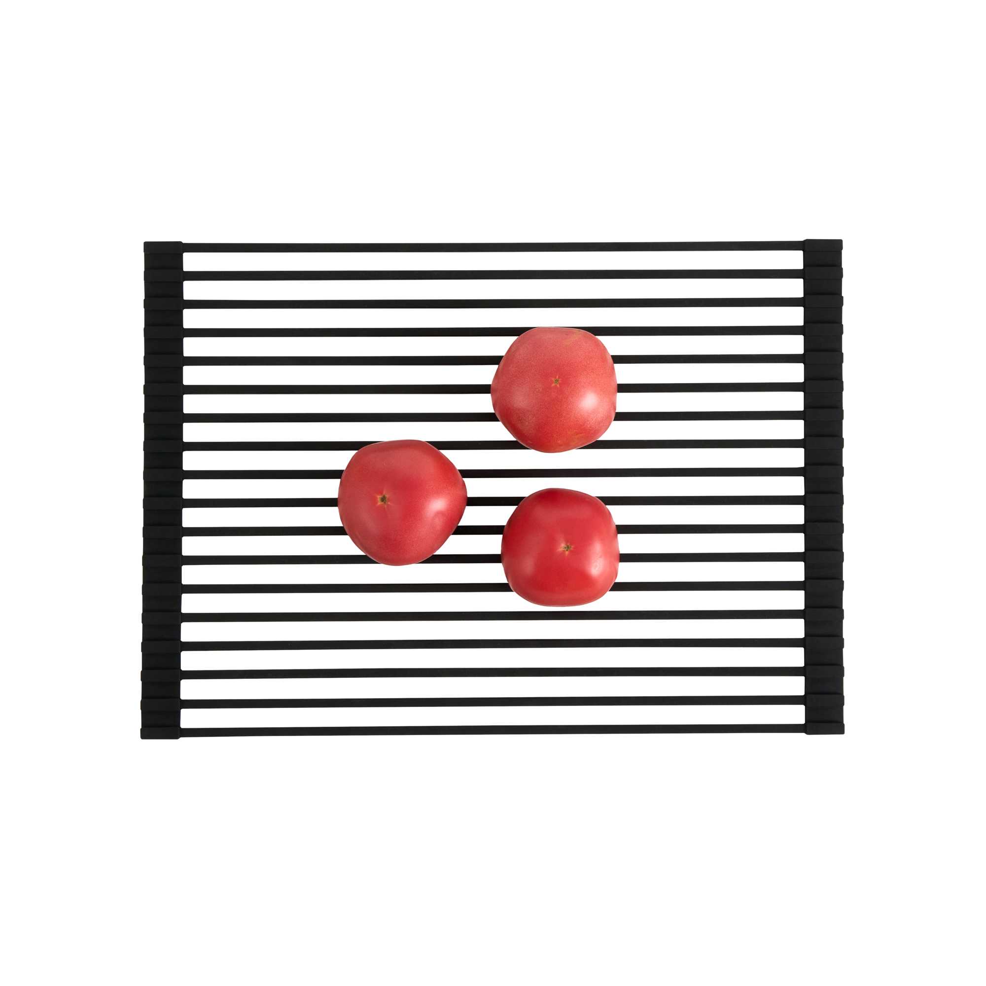 Clean Tek Professional Black Steel Over-Sink Roll-Up Drying Rack - Non-Slip - 17" x 13" - 1 count box
