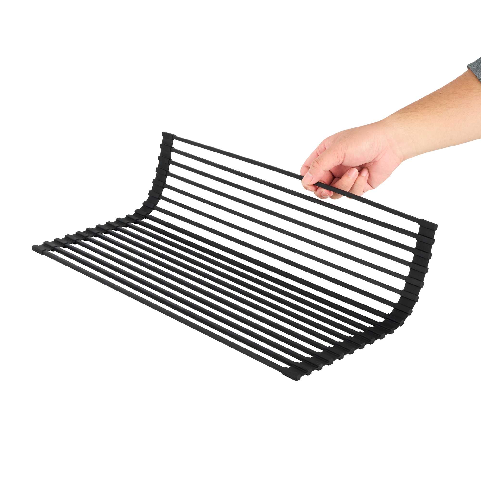 Clean Tek Professional Black Steel Over-Sink Roll-Up Drying Rack - Non-Slip - 20 1/2" x 13" - 1 count box