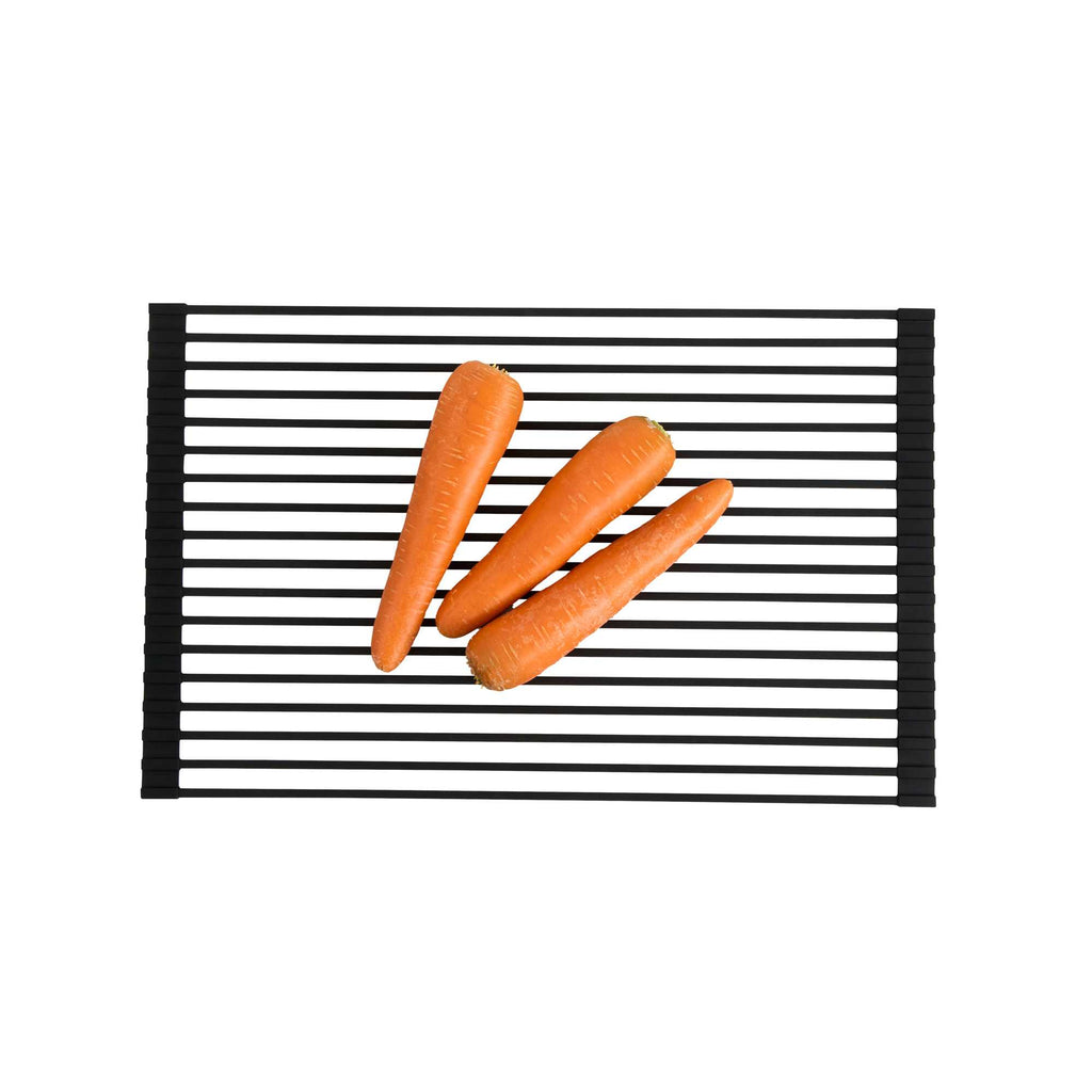 Clean Tek Professional Black Steel Over-Sink Roll-Up Drying Rack - Non-Slip - 20 1/2" x 13" - 12 count box