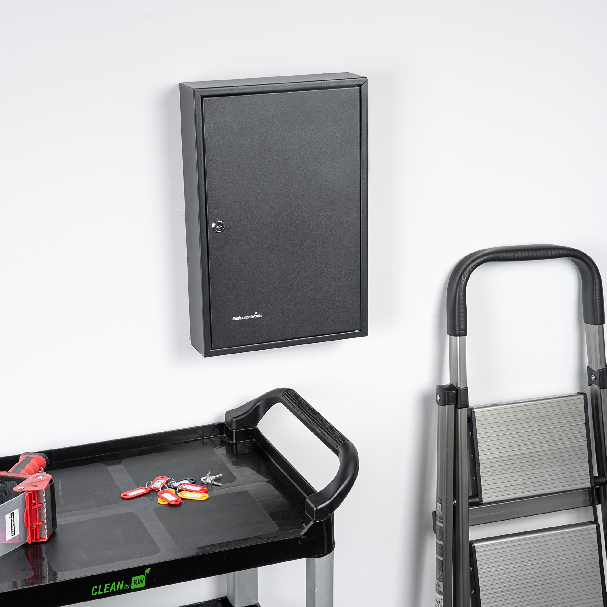 Be Safe Black Steel Wall Mount Key Cabinet Safe - For 64 Keys, with Key Lock - 17 3/4" x 11 3/4" - 1 count box