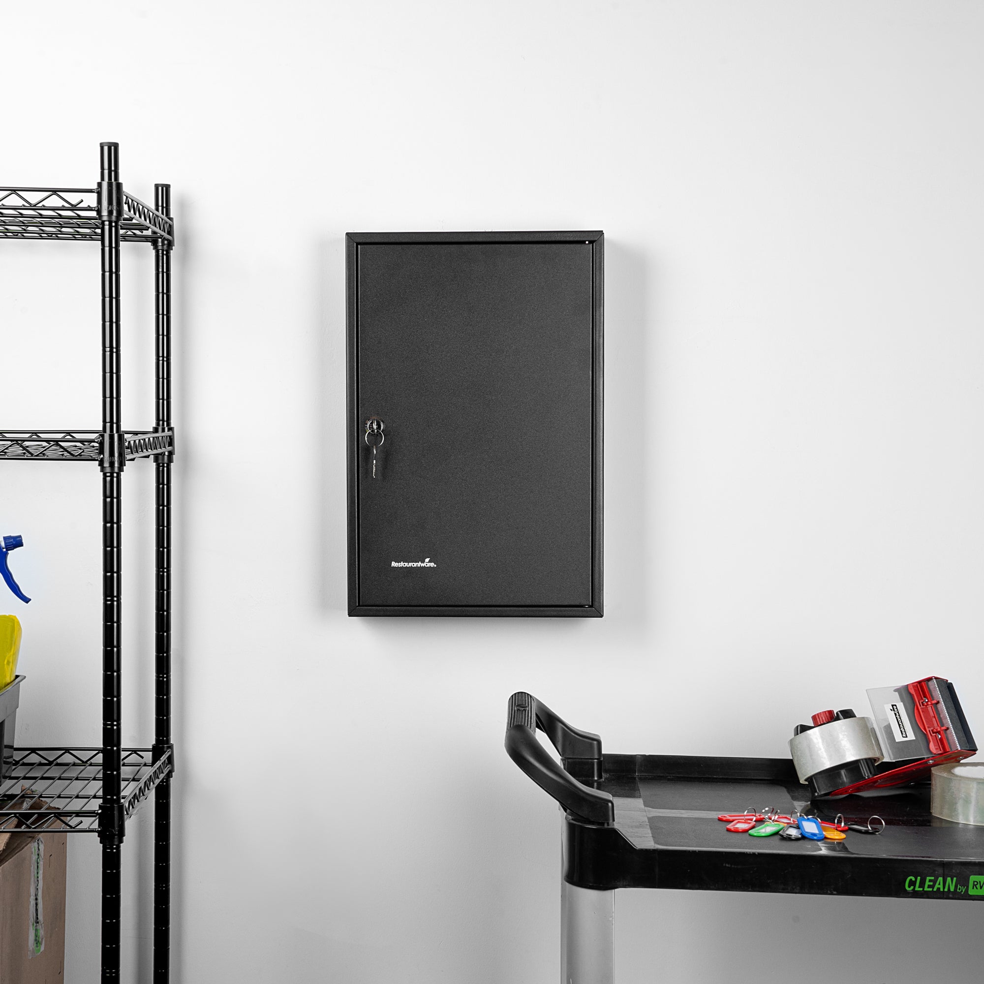 Be Safe Black Steel Wall Mount Key Cabinet Safe - For 64 Keys, with Key Lock - 17 3/4" x 11 3/4" - 1 count box