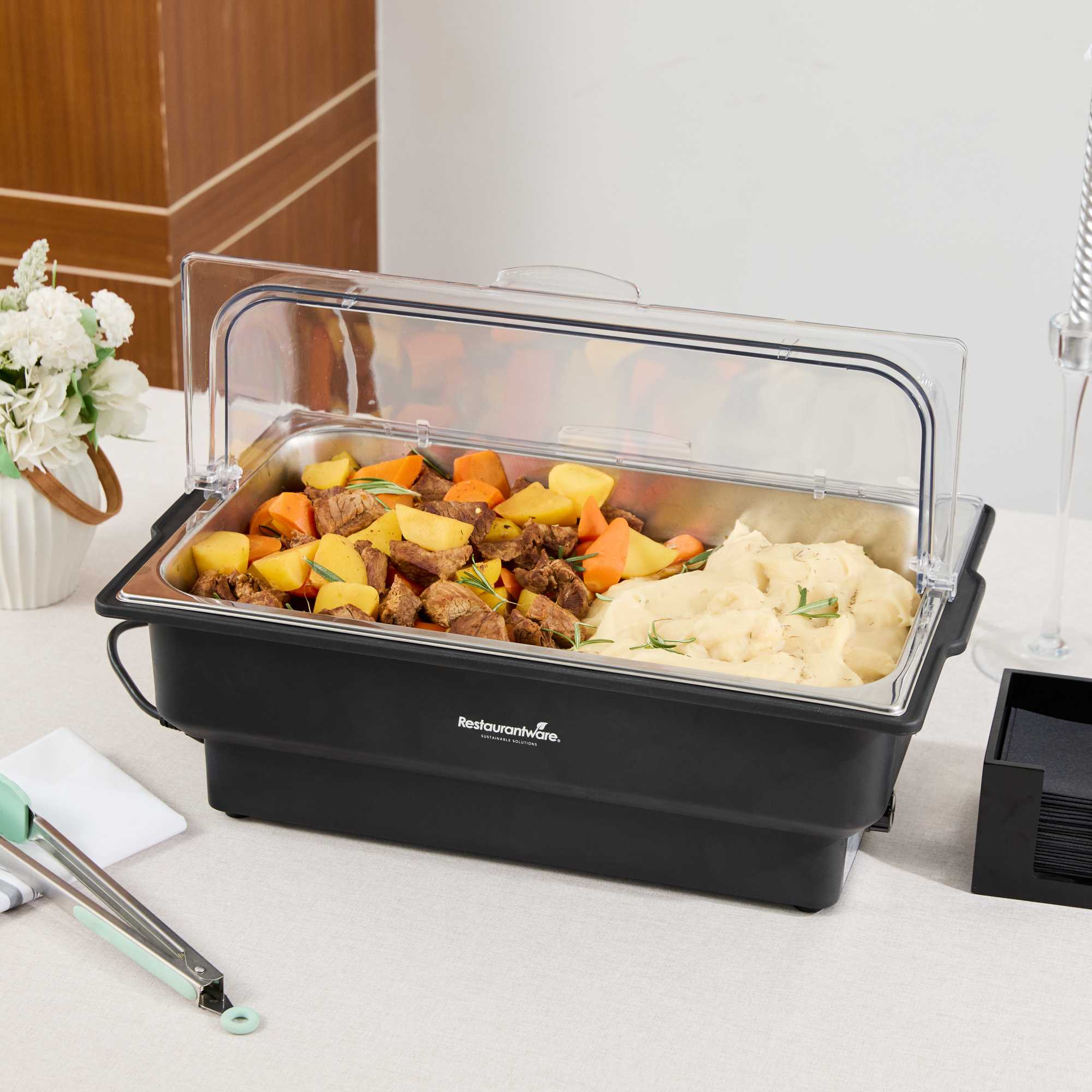 Cater Tek 14 qt Full Size Electric Water Pan / Warmer - Polycarbonate Roll Top Cover, Food Pan, 120V, 760W - 1 count box