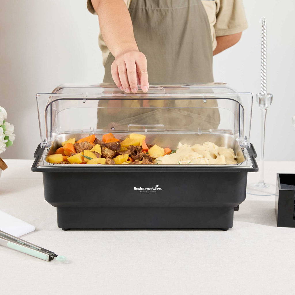 Cater Tek 14 qt Full Size Electric Water Pan / Warmer - Polycarbonate Roll Top Cover, Food Pan, 120V, 760W - 1 count box