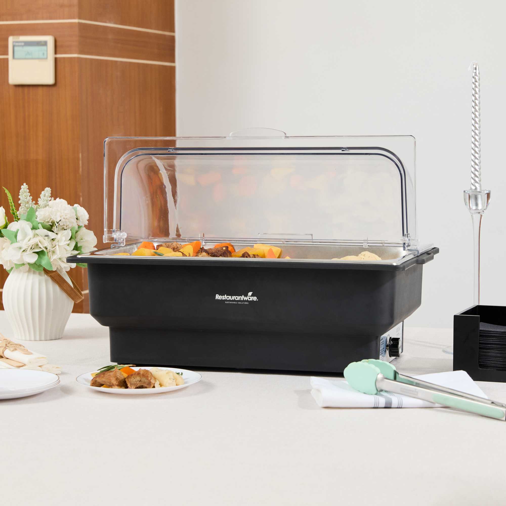Cater Tek 14 qt Full Size Electric Water Pan / Warmer - Polycarbonate Roll Top Cover, Food Pan, 120V, 760W - 1 count box