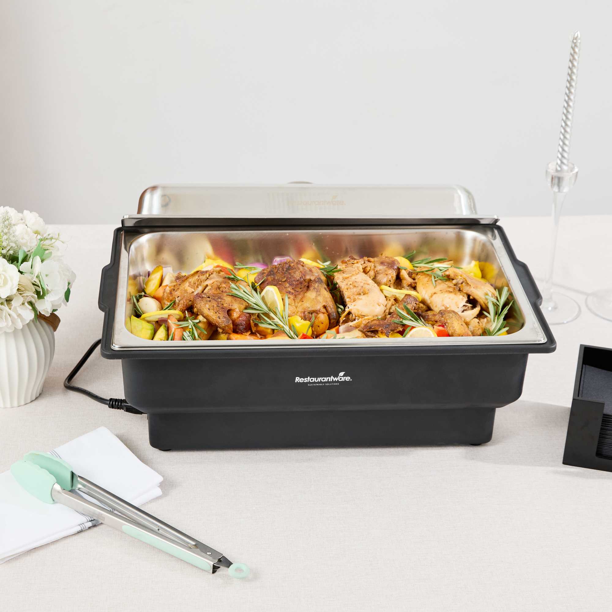 Cater Tek 14 qt Full Size Electric Water Pan / Warmer - Stainless Steel Chafer Cover, Food Pan, 120V, 760W - 1 count box