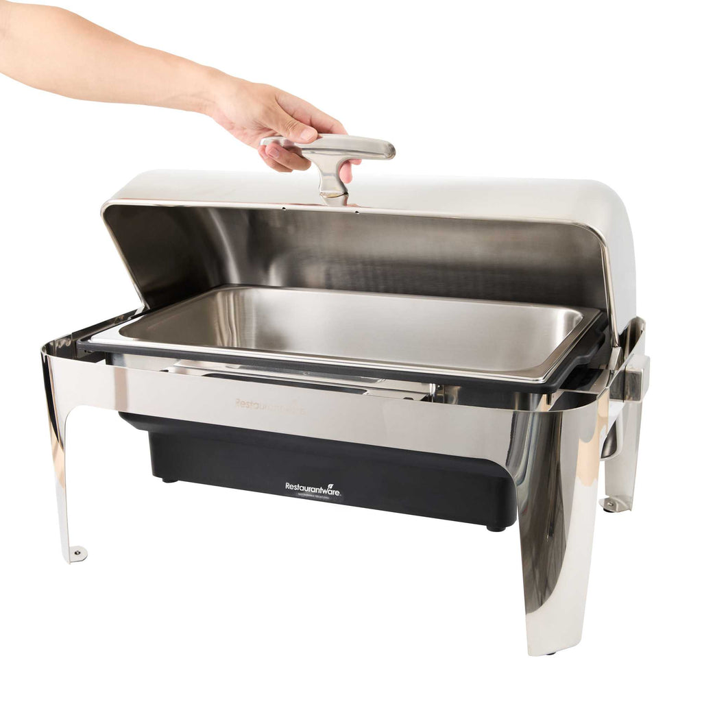 Cater Tek 14 qt Full Size Electric Chafer - Stainless Steel Roll Top Cover, Food Pan, Stand, 120V, 760W - 1 count box