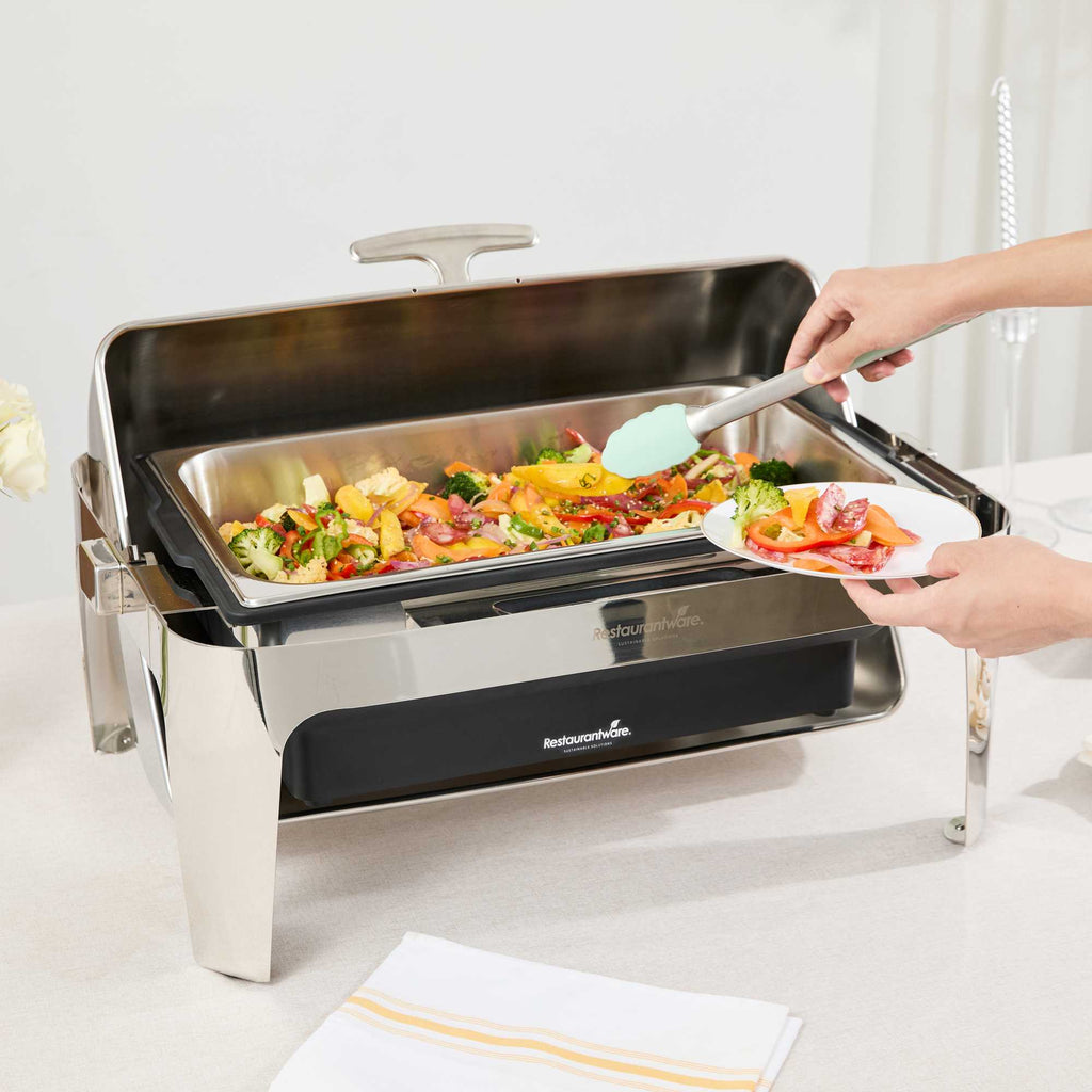 Cater Tek 14 qt Full Size Electric Chafer - Stainless Steel Roll Top Cover, Food Pan, Stand, 120V, 760W - 1 count box
