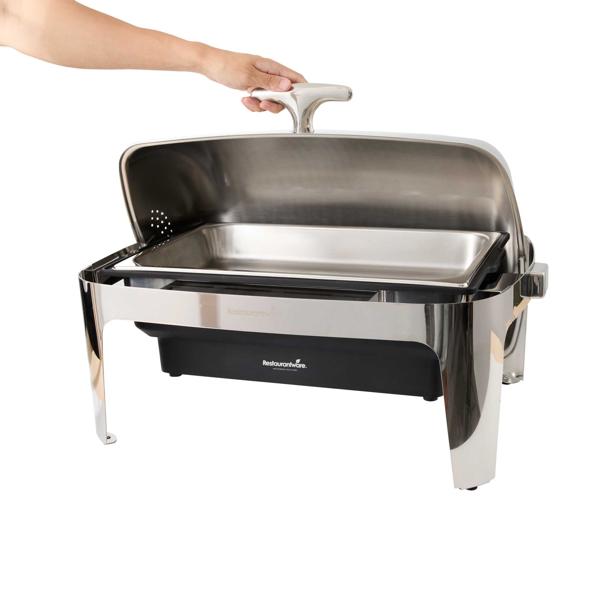 Cater Tek 9 qt Full Size Electric Chafer - Stainless Steel Roll Top Cover, Food Pan, Stand, 120V, 760W - 1 count box