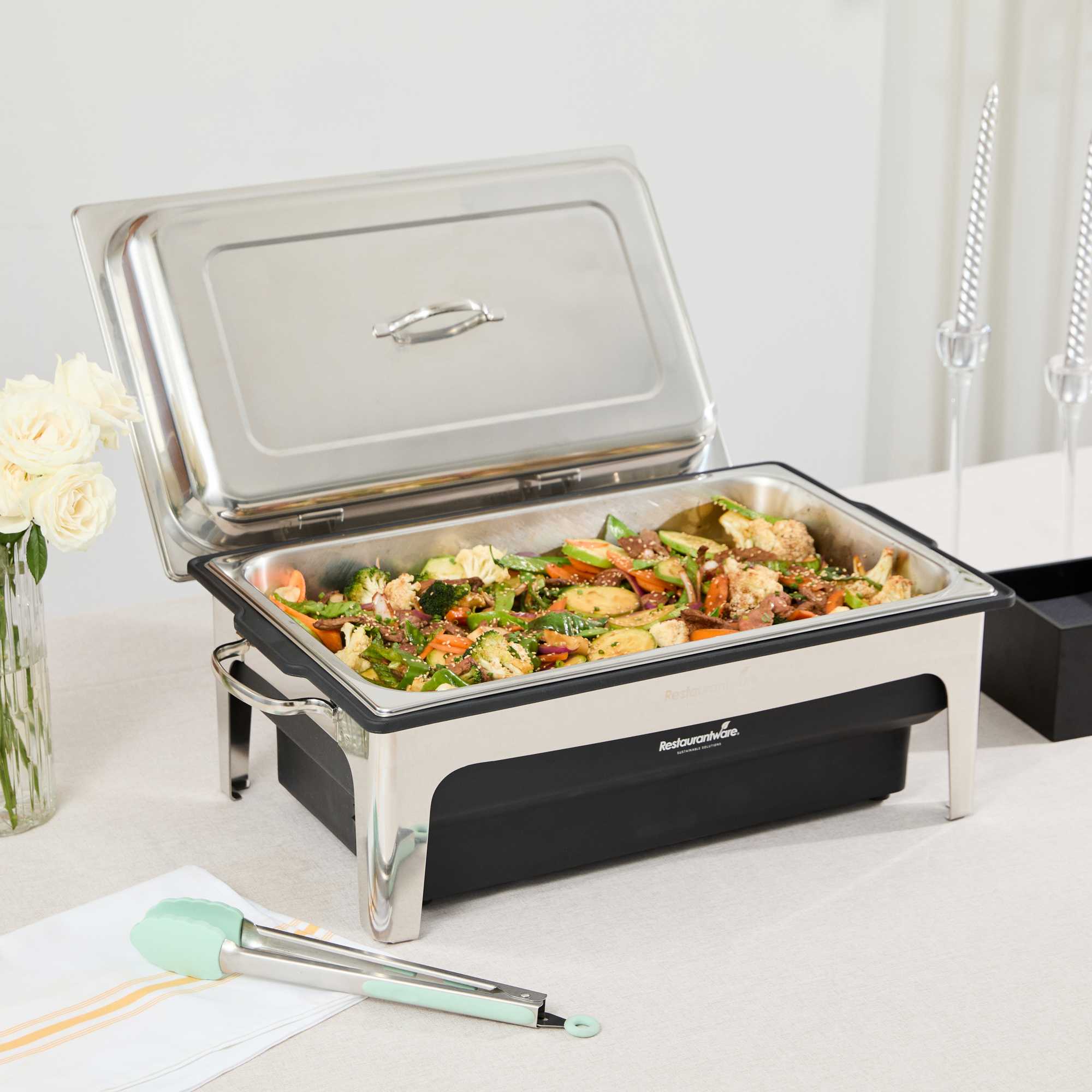 Cater Tek 9 qt Full Size Electric Chafer - Stainless Steel Chafer Cover, Food Pan, Stand, 120V, 760W - 1 count box