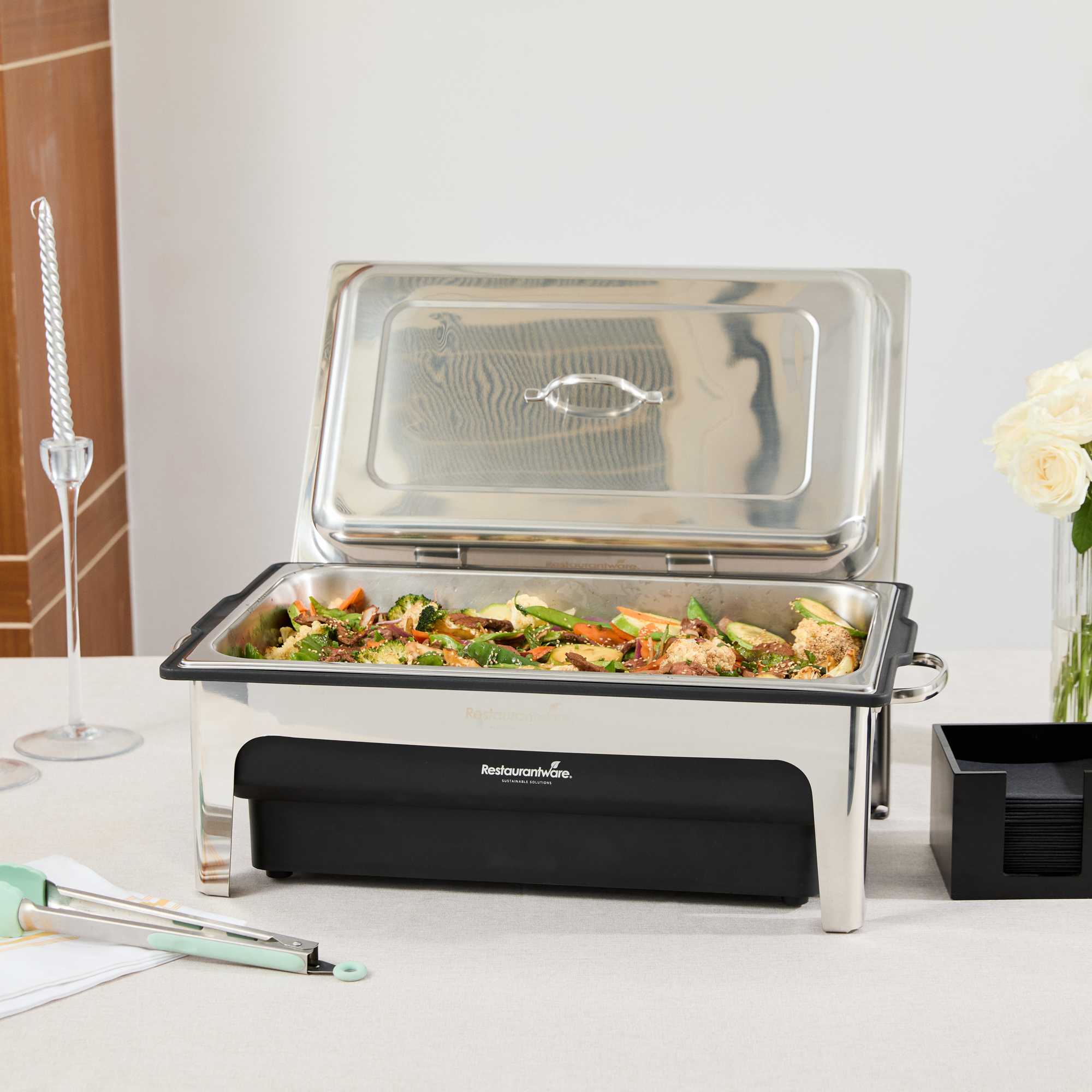Cater Tek 9 qt Full Size Electric Chafer - Stainless Steel Chafer Cover, Food Pan, Stand, 120V, 760W - 1 count box