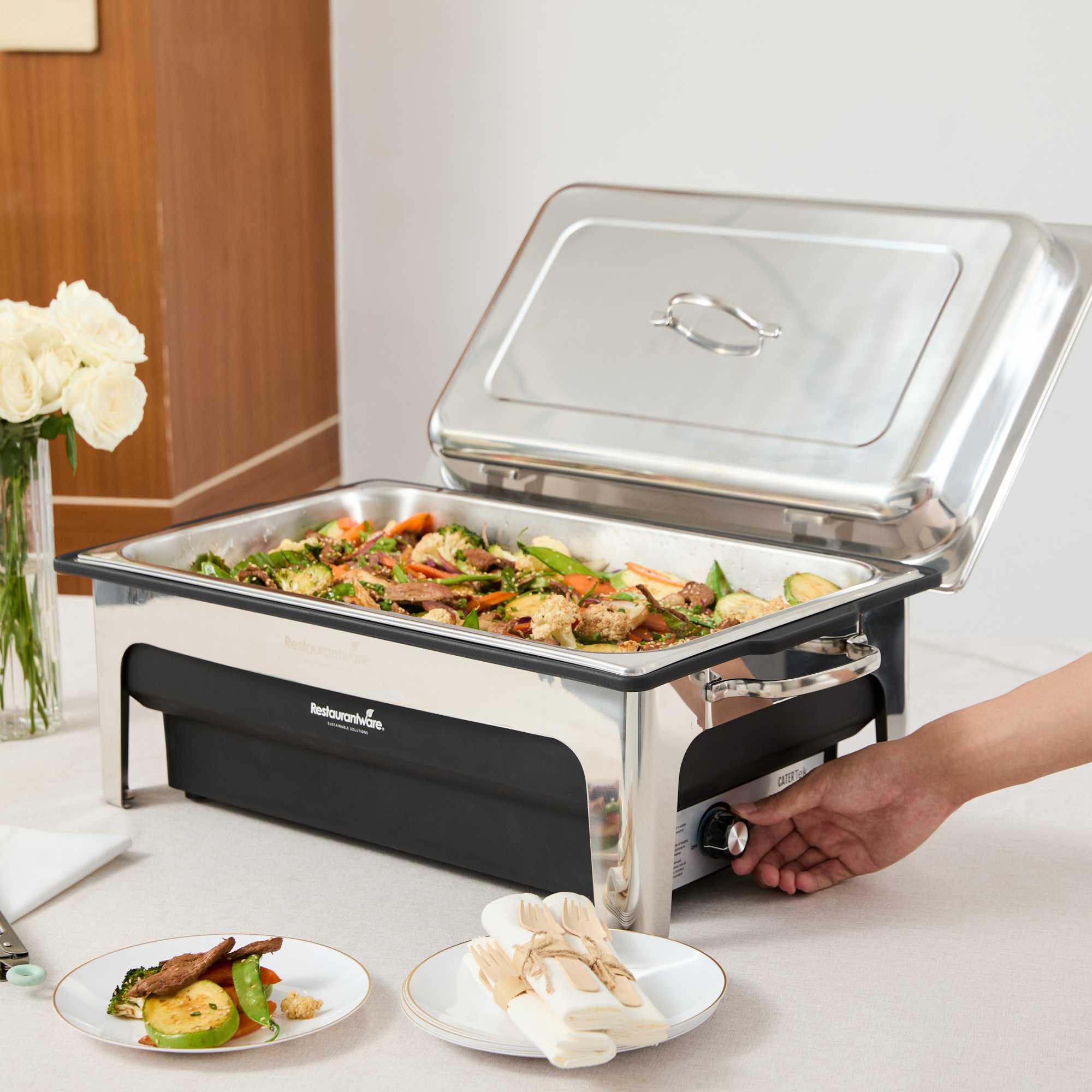 Cater Tek 9 qt Full Size Electric Chafer - Stainless Steel Chafer Cover, Food Pan, Stand, 120V, 760W - 1 count box
