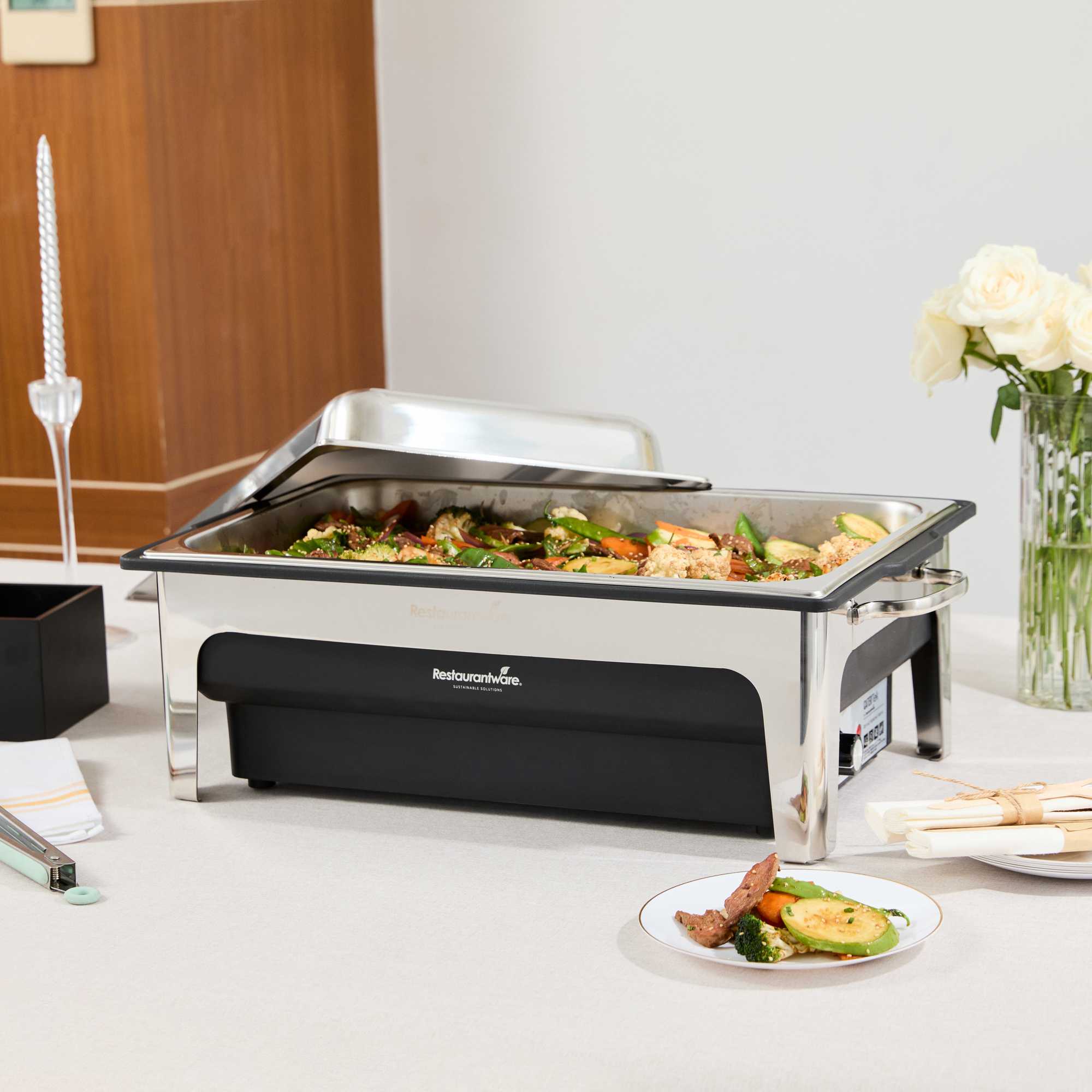 Cater Tek 9 qt Full Size Electric Chafer - Stainless Steel Chafer Cover, Food Pan, Stand, 120V, 760W - 1 count box