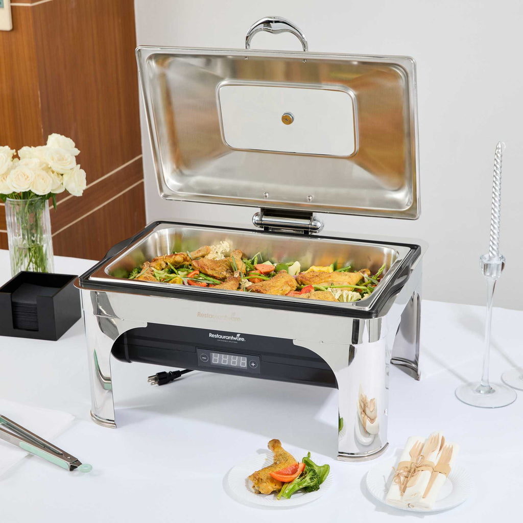 Cater Tek 14 qt Full Size Electric Chafer - Hinged Lid, Food Pan, Stand, Digital Temperature Control, 120V, 760W - 1 count box