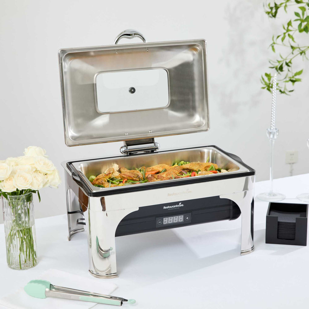 Cater Tek 14 qt Full Size Electric Chafer - Hinged Lid, Food Pan, Stand, Digital Temperature Control, 120V, 760W - 1 count box