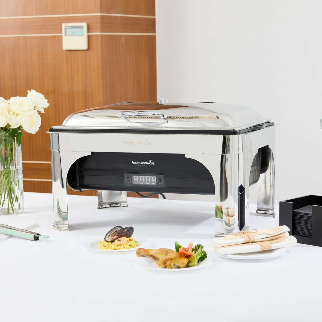 Cater Tek 14 qt Full Size Electric Chafer - Hinged Lid, Food Pan, Stand, Digital Temperature Control, 120V, 760W - 1 count box