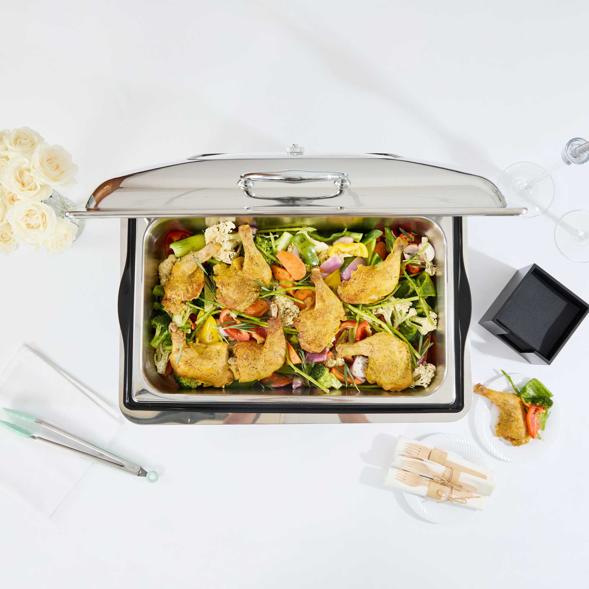 Cater Tek 14 qt Full Size Electric Chafer - Hinged Lid, Food Pan, Stand, Digital Temperature Control, 120V, 760W - 1 count box