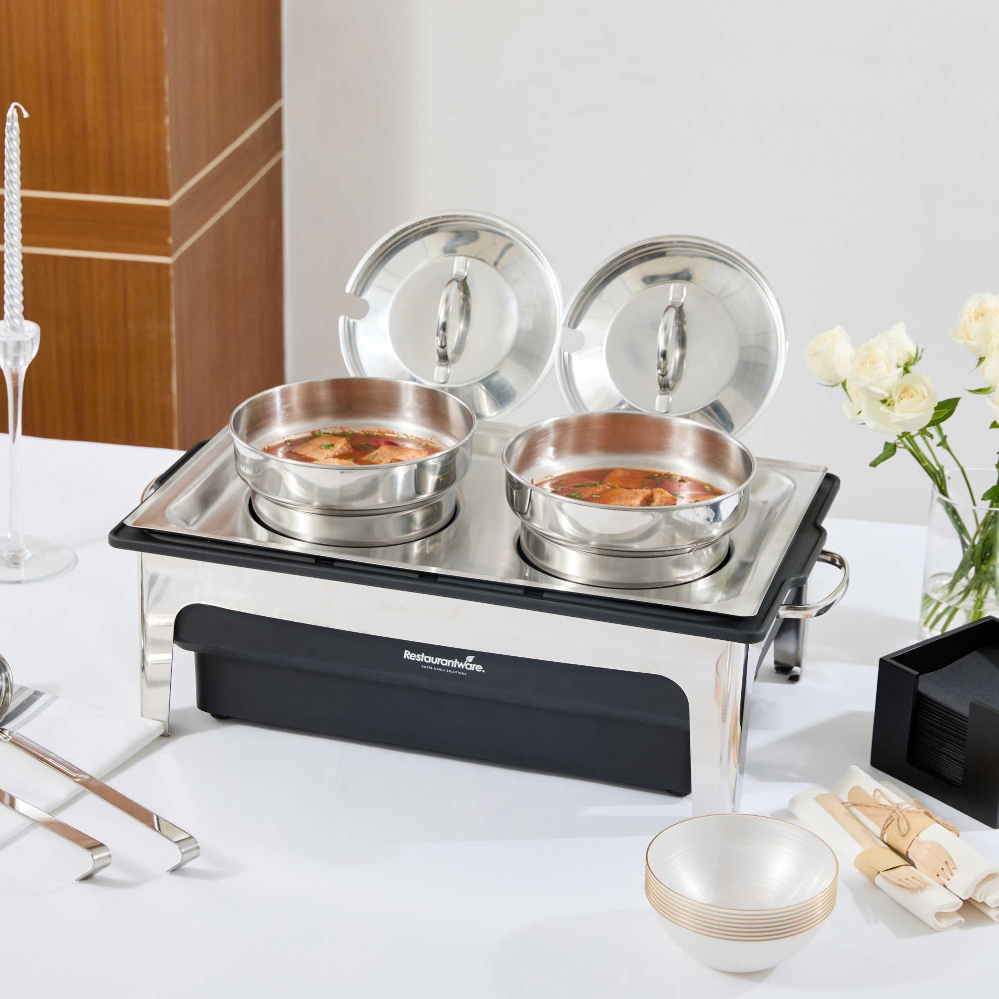 Cater Tek 8 qt Full Size Electric Soup Station - 2 Bain Marie Pots - , 2 Ladles, Stand, 120V, 760W - 1 count box