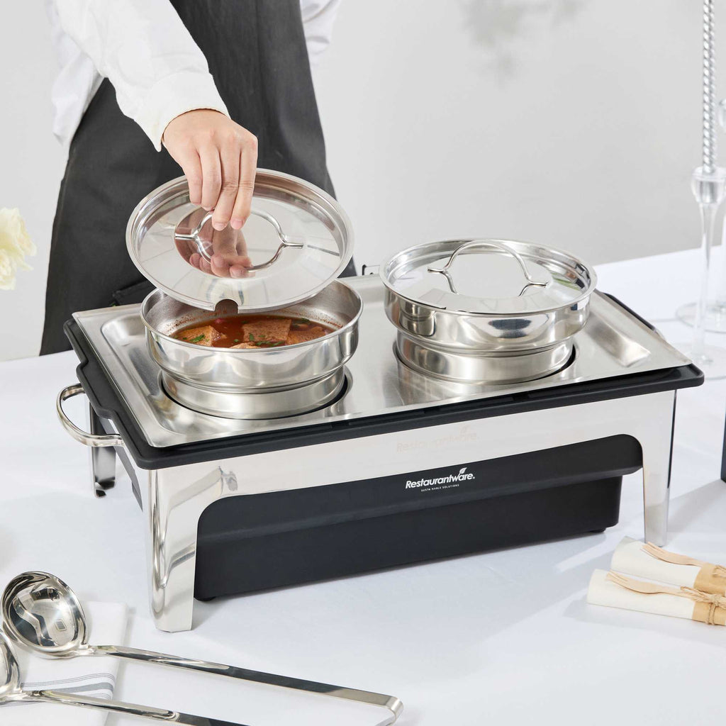 Cater Tek 8 qt Full Size Electric Soup Station - 2 Bain Marie Pots - , 2 Ladles, Stand, 120V, 760W - 1 count box