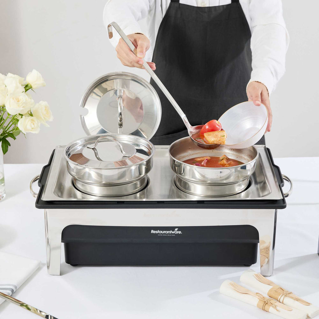Cater Tek 8 qt Full Size Electric Soup Station - 2 Bain Marie Pots - , 2 Ladles, Stand, 120V, 760W - 1 count box