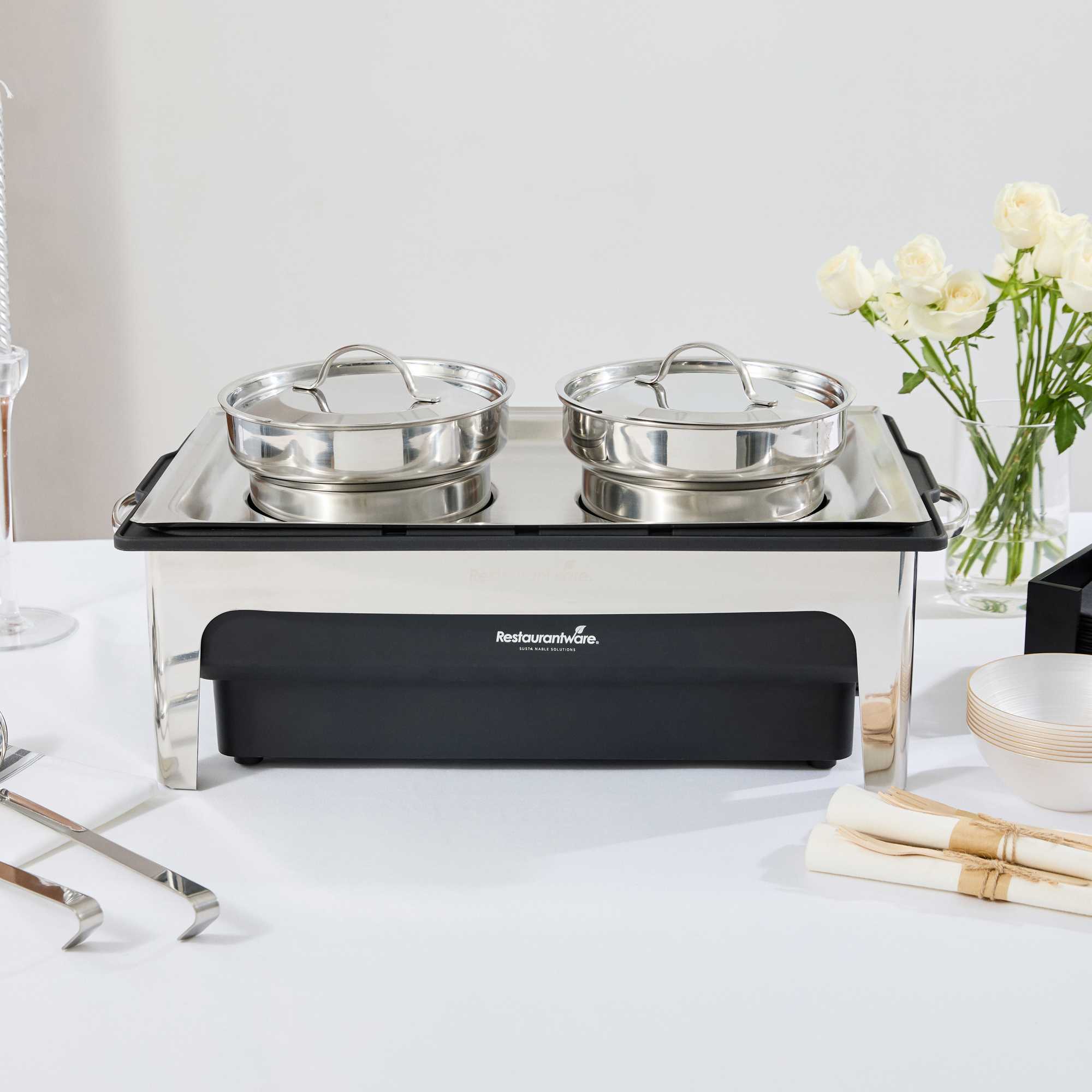Cater Tek 8 qt Full Size Electric Soup Station - 2 Bain Marie Pots - , 2 Ladles, Stand, 120V, 760W - 1 count box