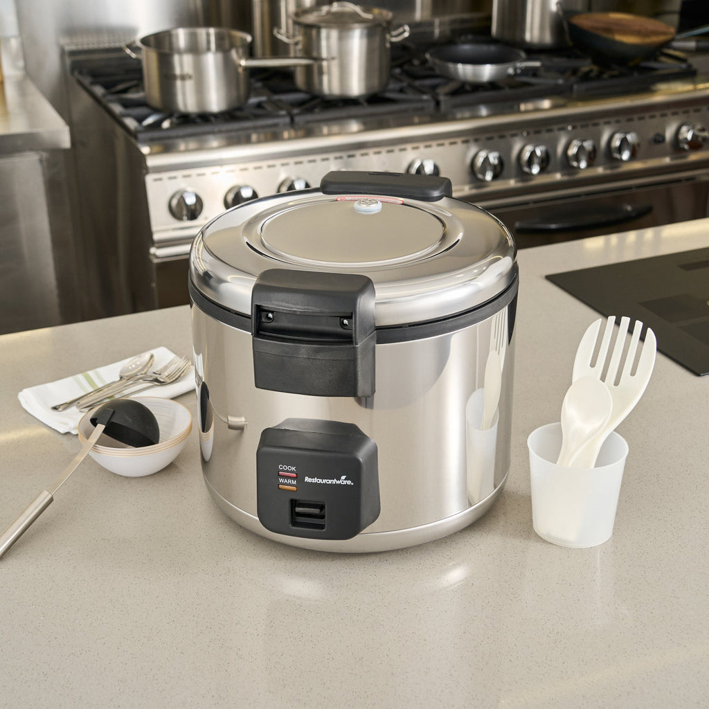 Kitchen Tek 70 Cup (35 Cup Raw) Steel Electric Rice Cooker / Warmer - with Hinged Lid, 110-120V, 1650W - 1 count box