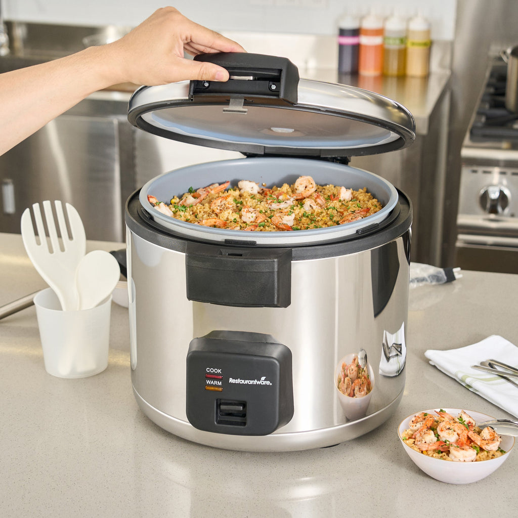 Kitchen Tek 70 Cup (35 Cup Raw) Steel Electric Rice Cooker / Warmer - with Hinged Lid, 110-120V, 1650W - 1 count box
